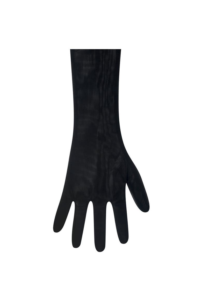 Eve Fur-Trimmed Mesh Opera-length Gloves, Alternate, color, Black