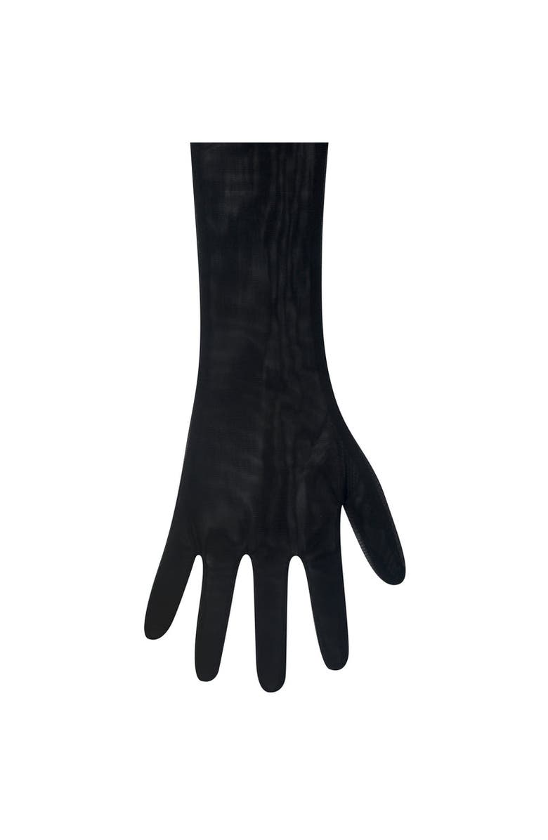 Miss Circle Eve Fur-Trimmed Mesh Opera-length Gloves, Alternate, color, Black