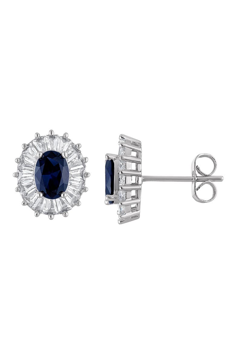 Sterling Silver Created Sapphire Stud Earrings, Main, color, WHITE