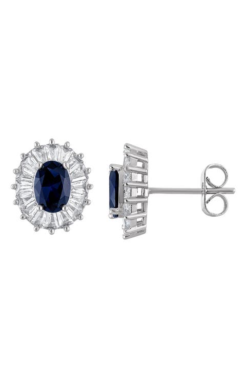 Sterling Silver Created Sapphire Stud Earrings