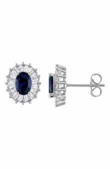 FZN Sterling Silver Created Sapphire Stud Earrings