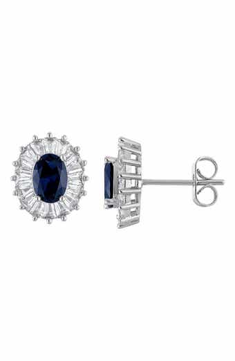 FZN Sterling Silver Created Sapphire Stud Earrings