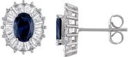 FZN Sterling Silver Created Sapphire Stud Earrings