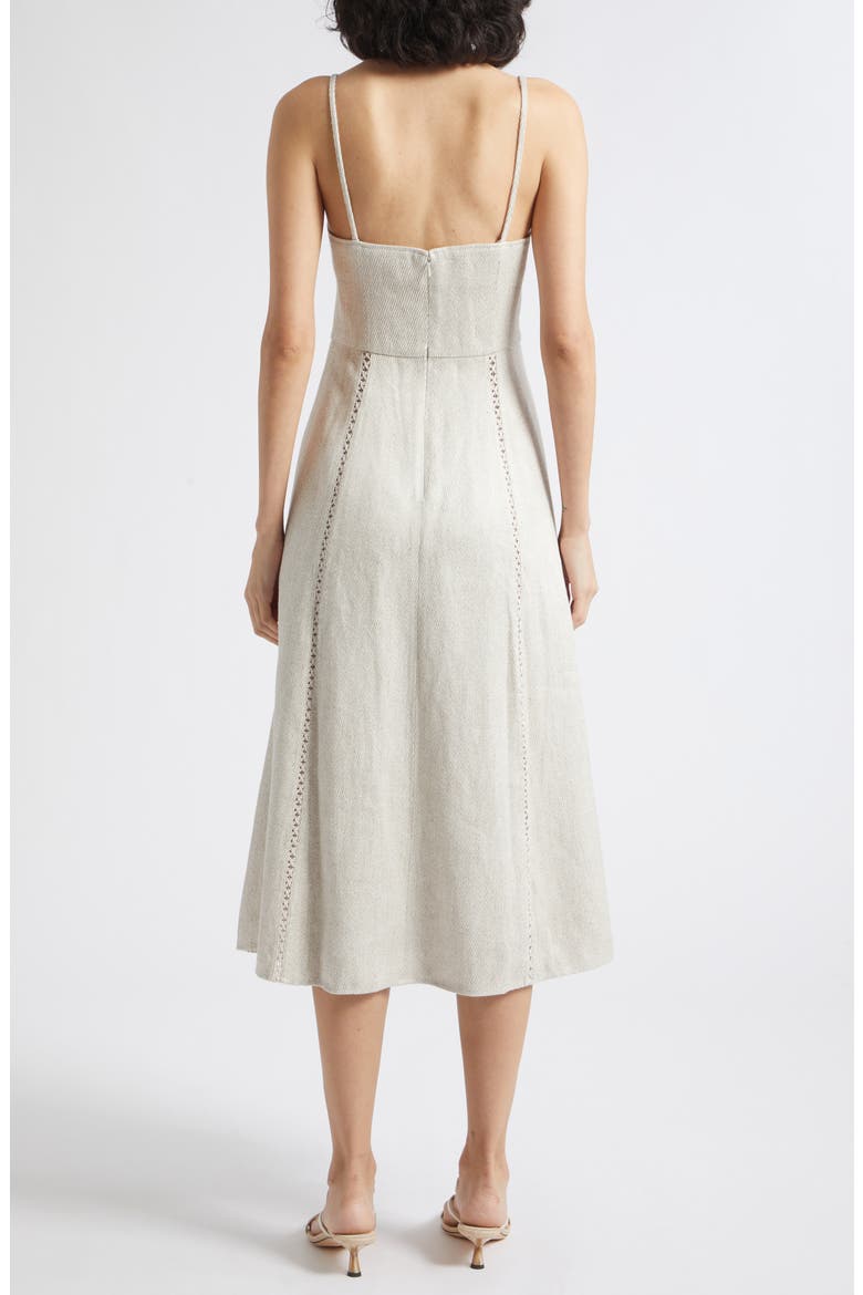 Sage Lattice Inset Linen Blend Midi Dress, Alternate, color, NEUTRAL