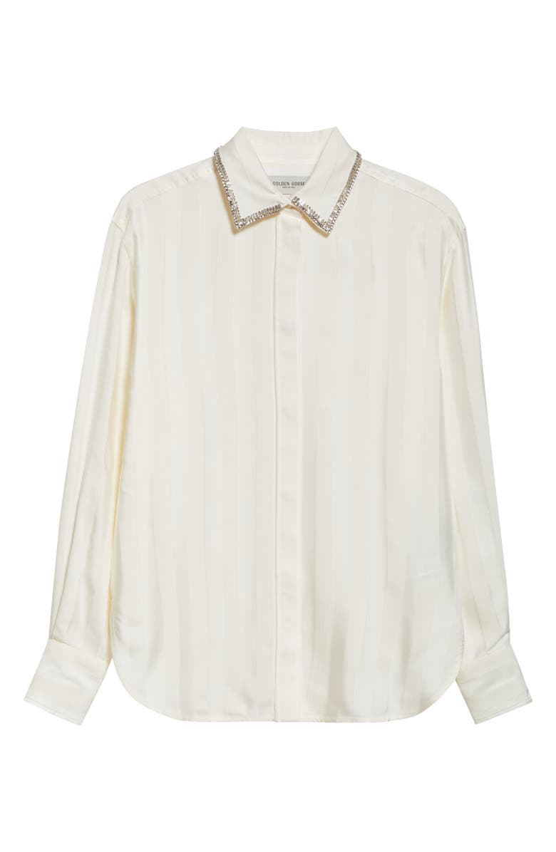 Golden Goose Journey Embellished Collar Tonal Stripe Button-Up Shirt, Alternate, color, Papyrus