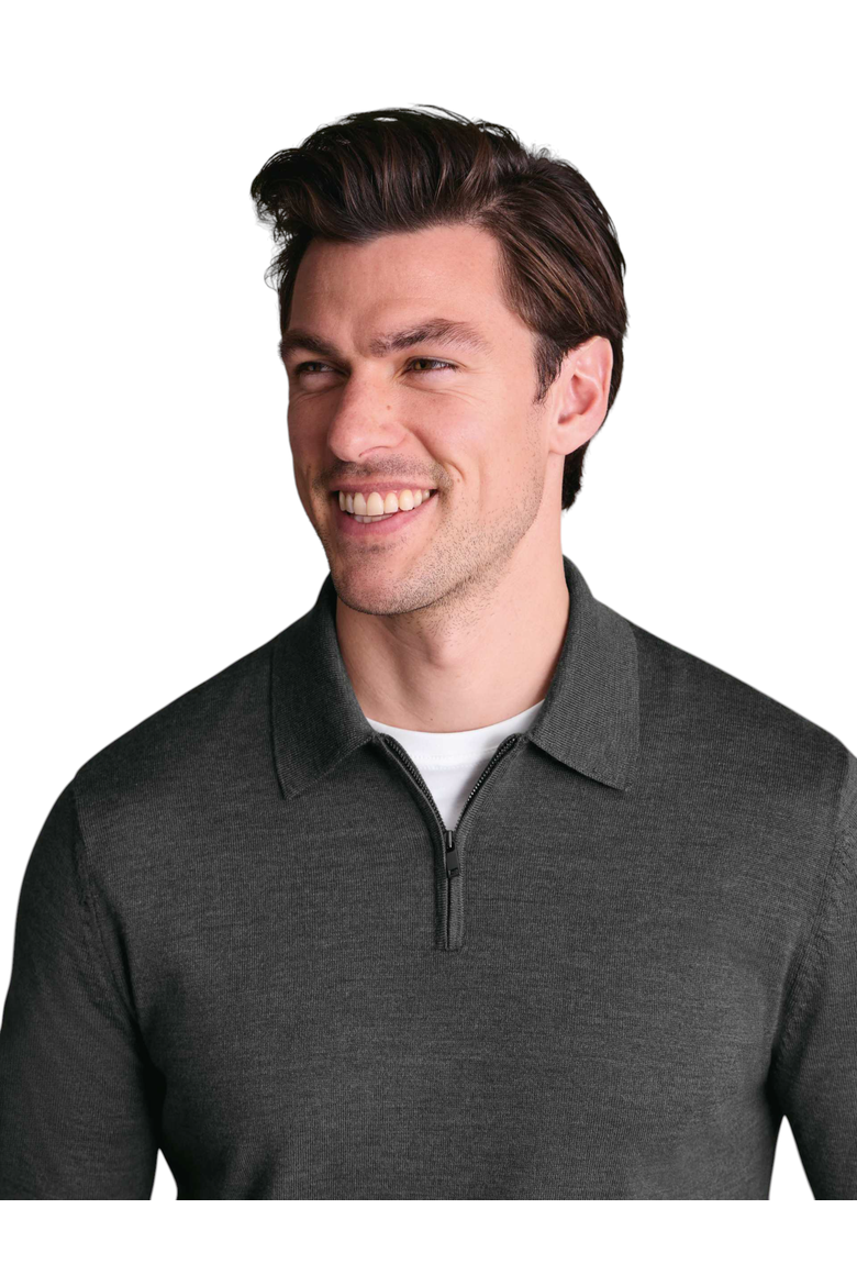 Merino Zip Polo Neck Long sleeve, Alternate, color, Grey
