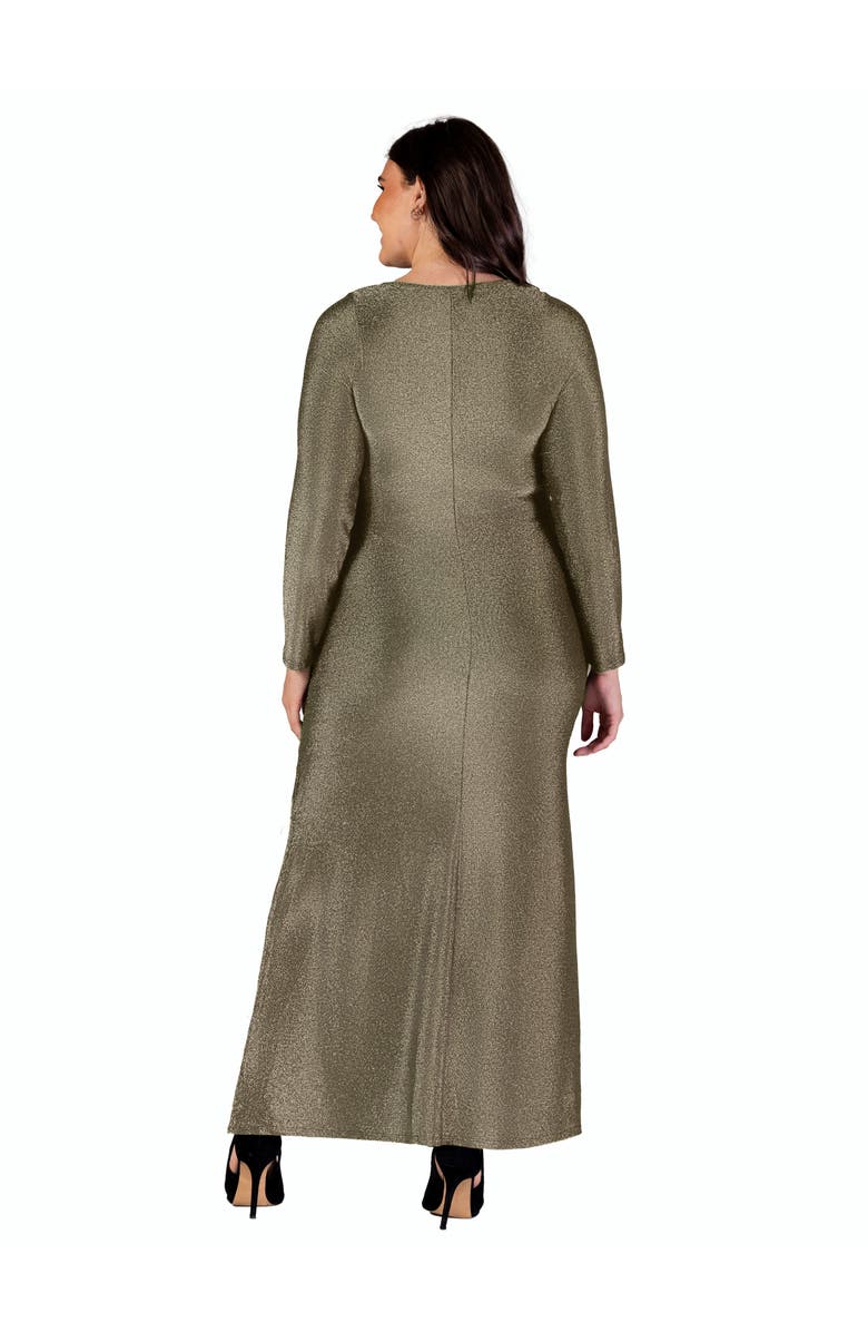 24seven Comfort Apparel Long Sleeve Scoop Neck Shimmery Fabric Maxi Dress, Alternate, color, Gold