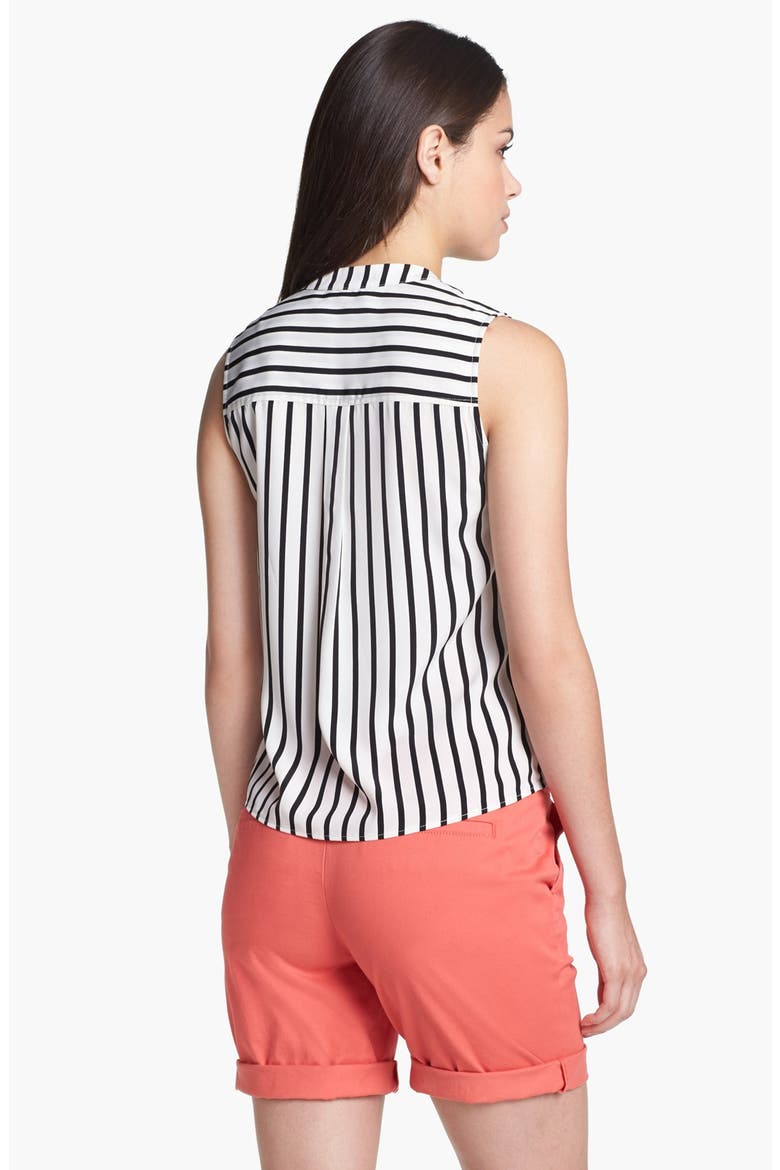 Sleeveless Tie Front Blouse, Alternate, color, BLACK/ WHITE STRIPE