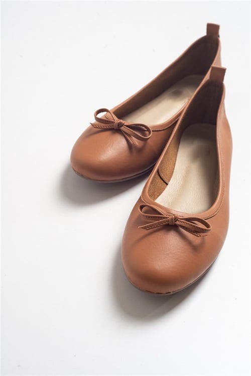 Forever & Always Shoes Florence Leather Ballerina Flats In Cognac Brown Leather