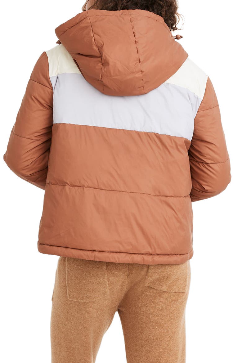 Chevron Colorblock Packable Puffer Jacket, Alternate, color, UMBER