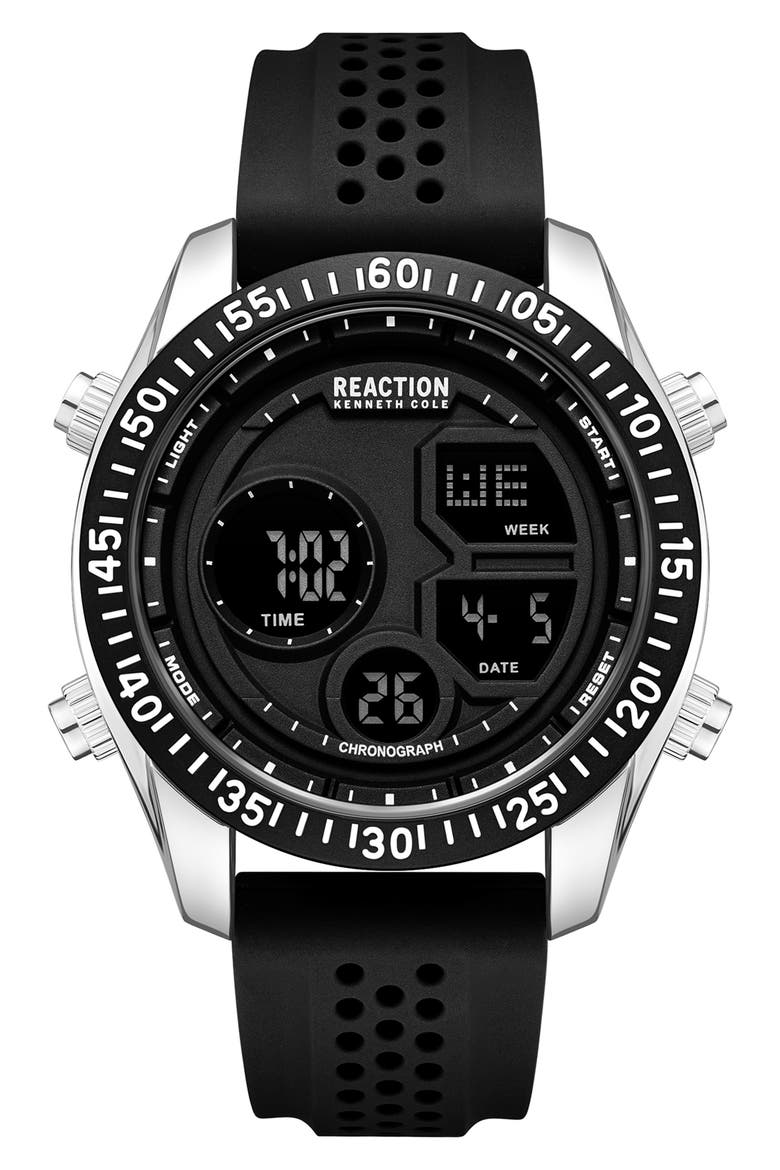 Digital Display Silicone Strap Watch, 45.2mm, Main, color, BLACK