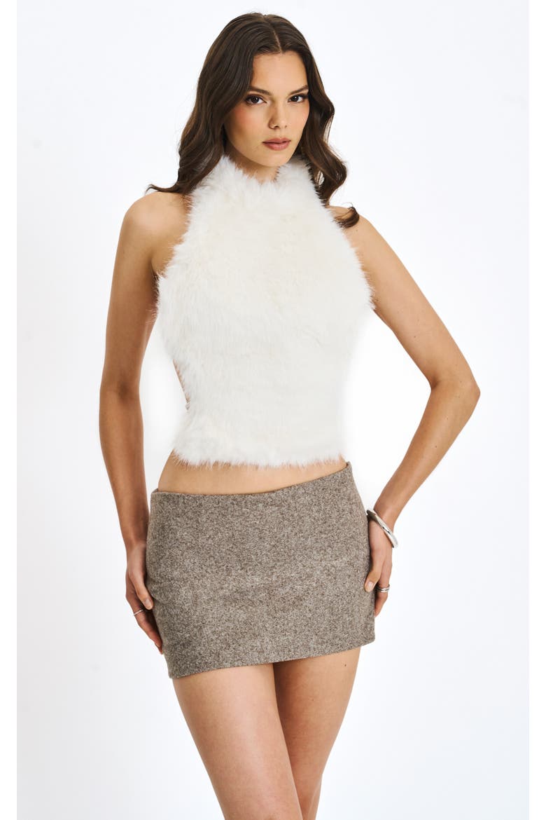 Oona Backless Contoured Faux Fur Halter Top, Main, color, White