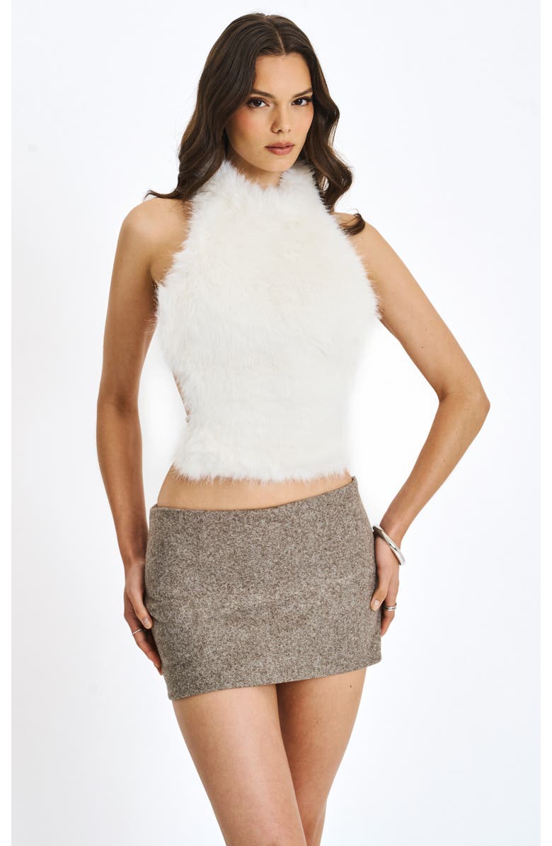 Miss Circle Oona Backless Contoured Faux Fur Halter Top, Main, color, White