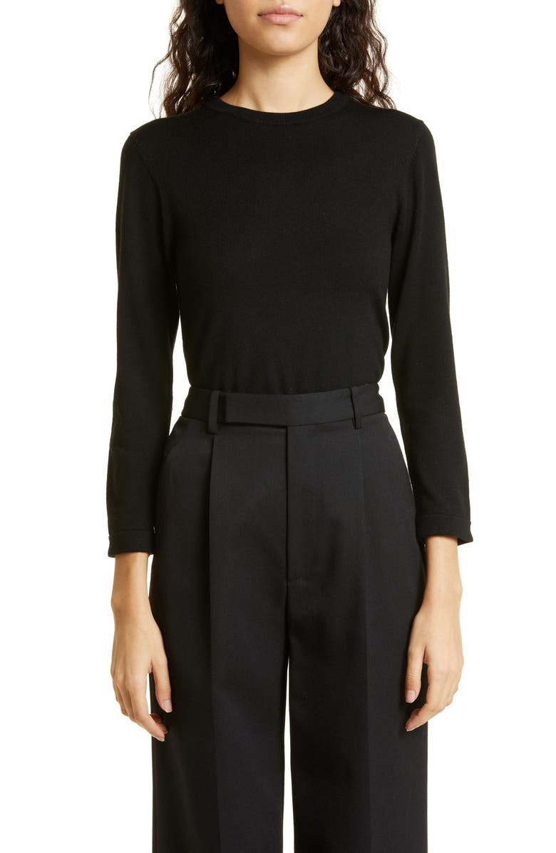 Alice + Olivia Houndstooth Trim Stretch Wool Sweater, Alternate, color, 