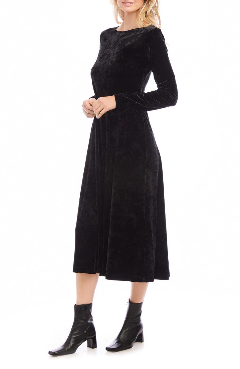 Karen Kane Kate Long Sleeve Stretch Velvet Midi Dress, Alternate, color, 