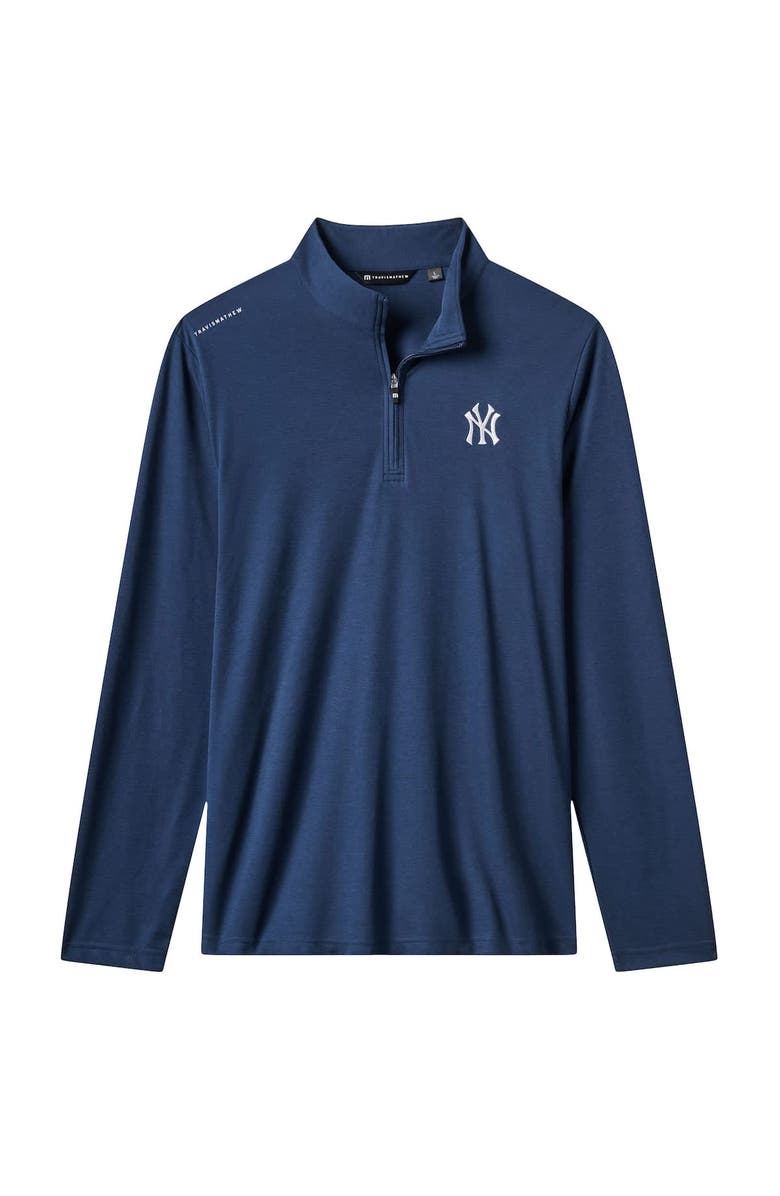 TravisMathew Men's TravisMathew Navy New York Yankees Time to Tailgate Tri-Blend Quarter-Zip Pullover, Alternate, color, Navy