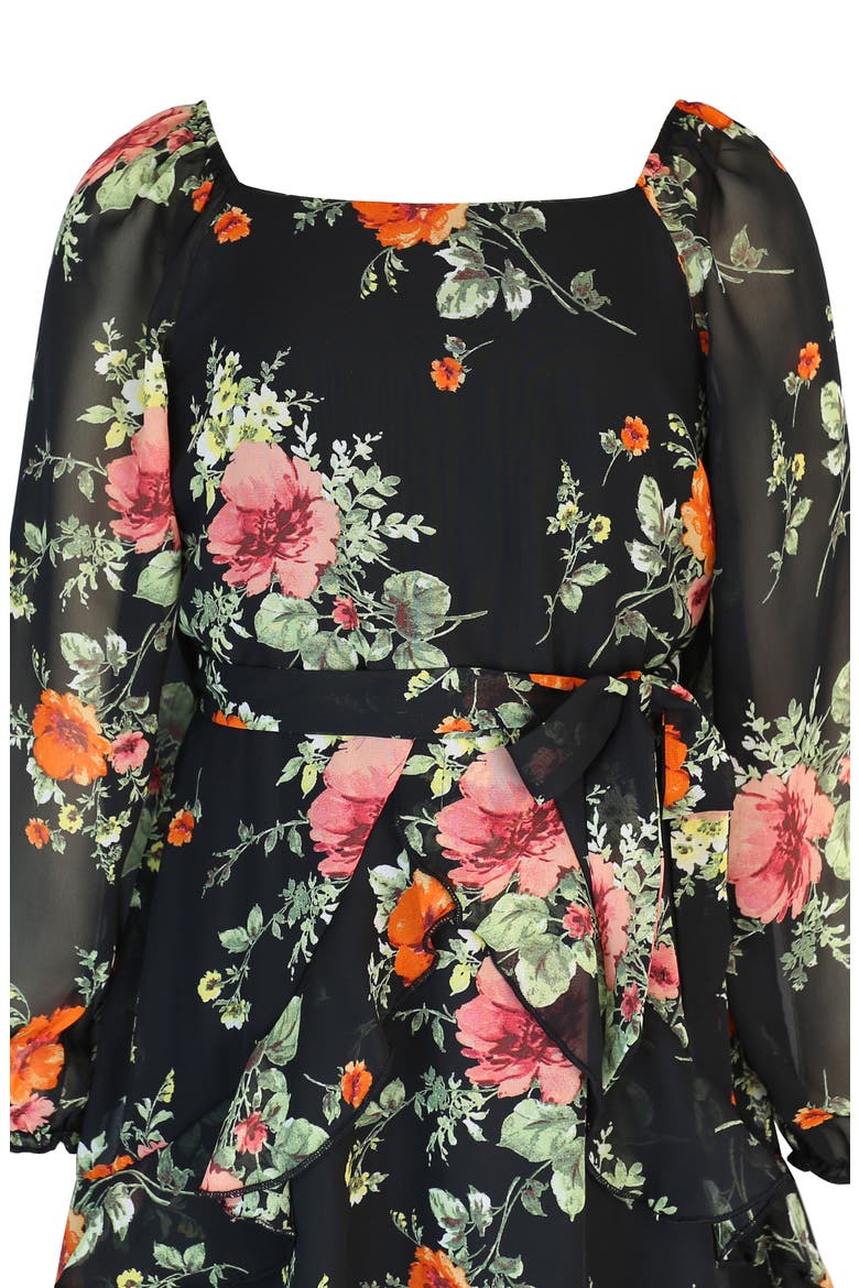 Kids' Floral Chiffon Dress, Alternate, color, BLACK/ ROSE/ ORANGE