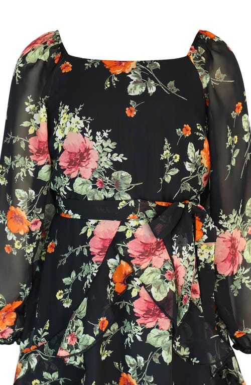 Zunie Kids' Floral Chiffon Dress In Black