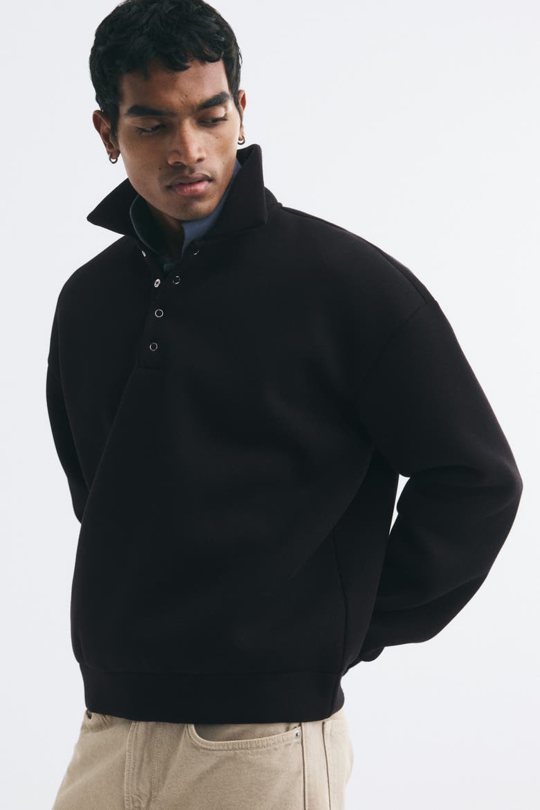 Oversized Scuba Knit Polo Shirt, Alternate, color, Black