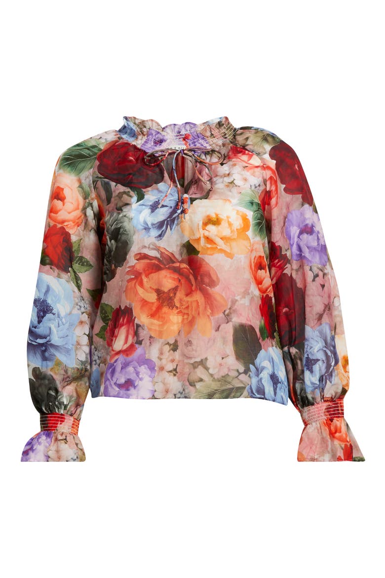 Norah Ruffle Cotton & Silk Peasant Top, Alternate, color, STORM FLORAL