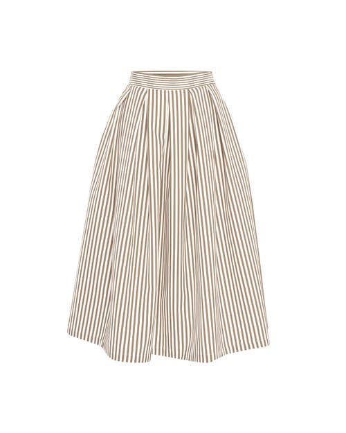 Theo The Label Echo Box Pleat Striped Midi Skirt In Sand