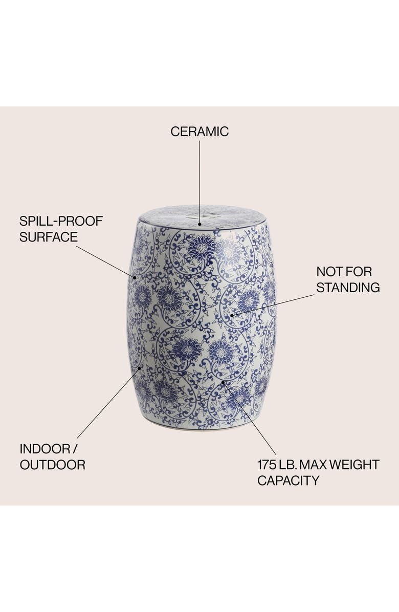 JONATHAN Y Lotus Blossom 17.5" Chinoiserie Ceramic Drum Garden Stool, Alternate, color, Blue/White