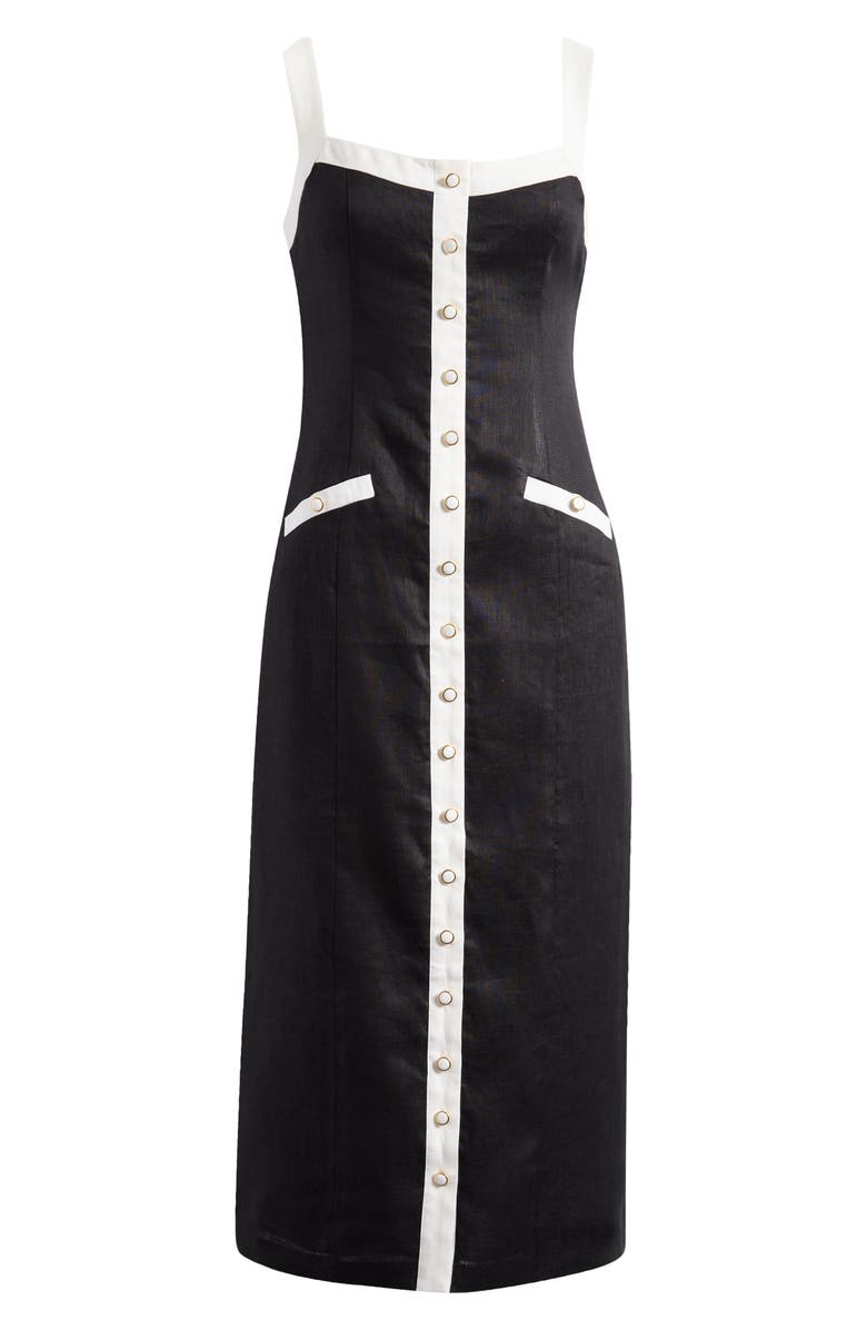 Ever New Mia Contrast Trim Linen Midi Dress, Alternate, color, Black