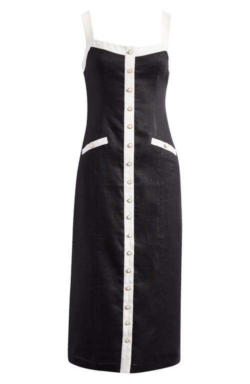 Ever New Mia Contrast Trim Linen Midi Dress In Black
