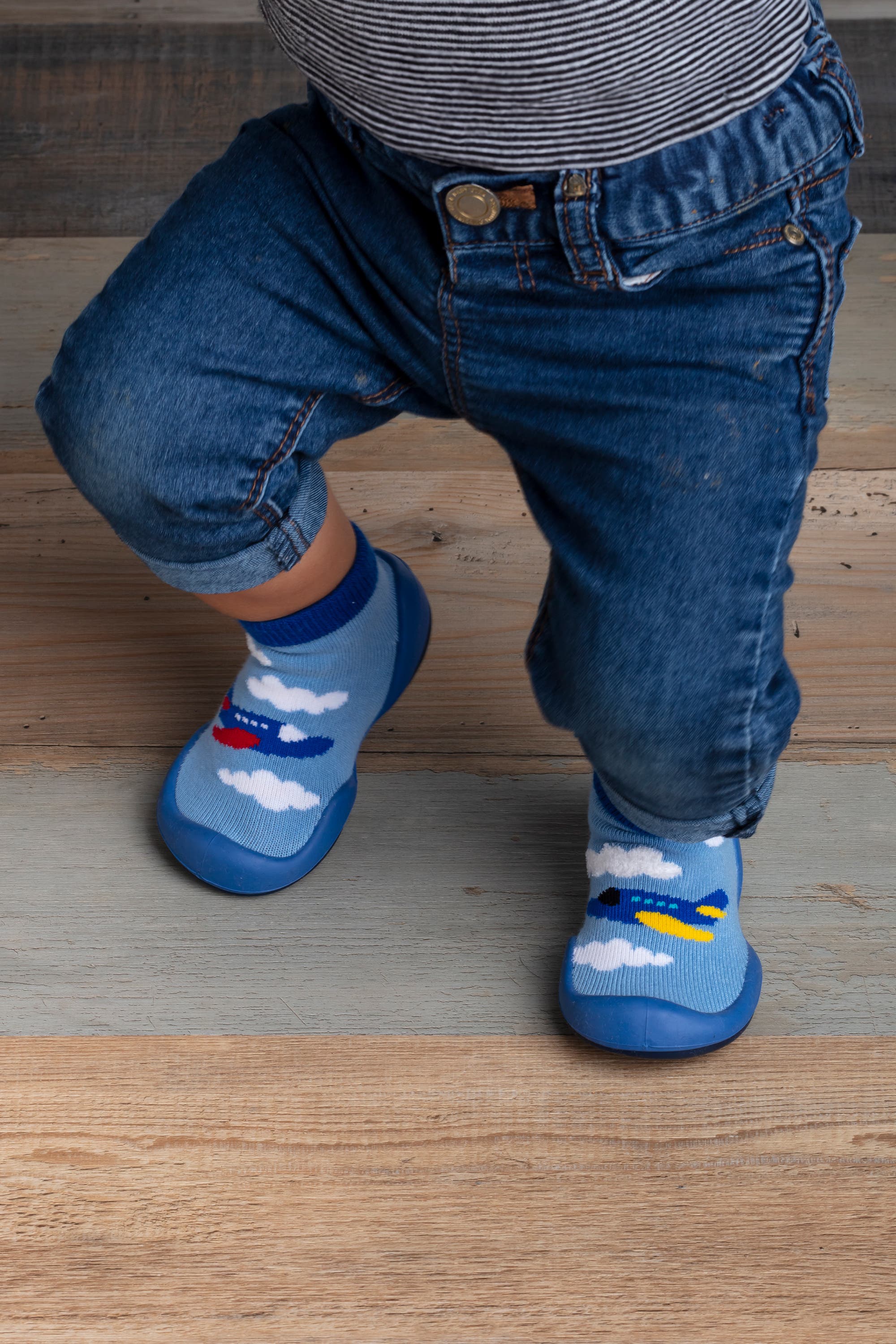 Komuello Toddler Boy Sock Shoes - Aeroplanes, Alternate, color, Blue