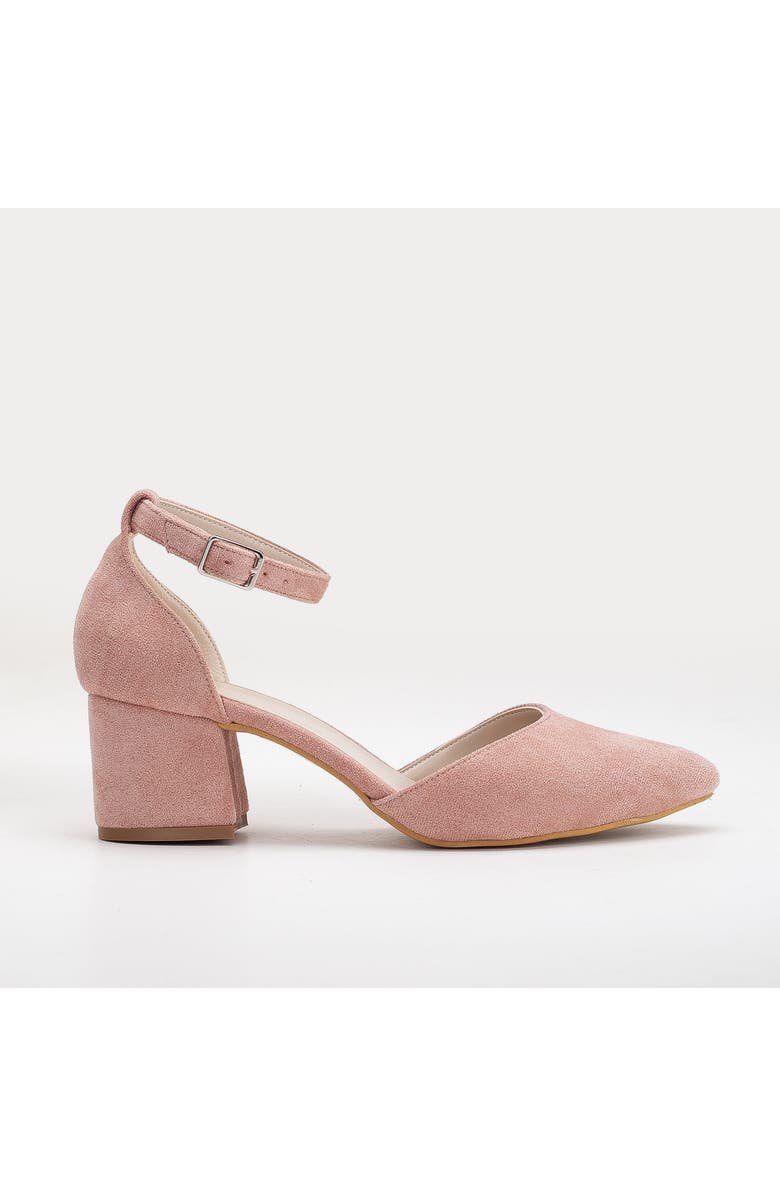 Forever & Always Shoes Fiona Low Block Heels with Ribbon, Alternate, color, Dusty Pink Suede