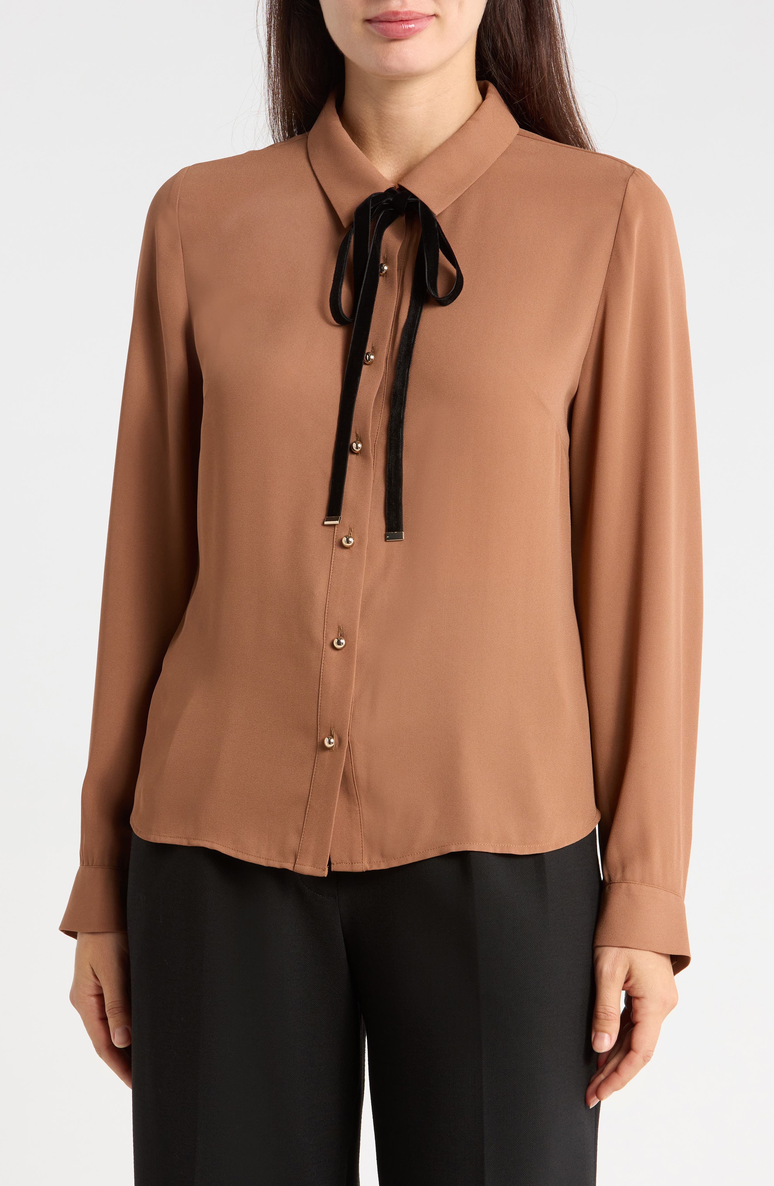 Velvet Tie Neck Georgette Shirt