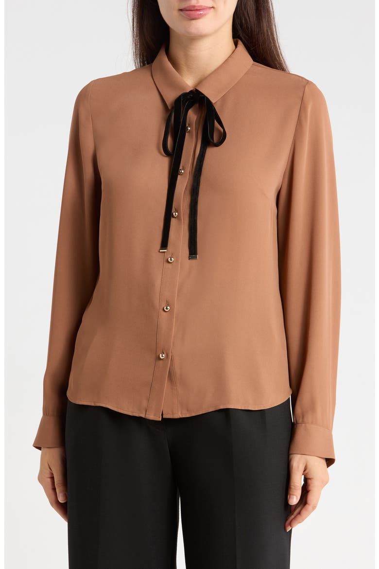 Velvet Tie Neck Georgette Shirt, Main, color, ACORN