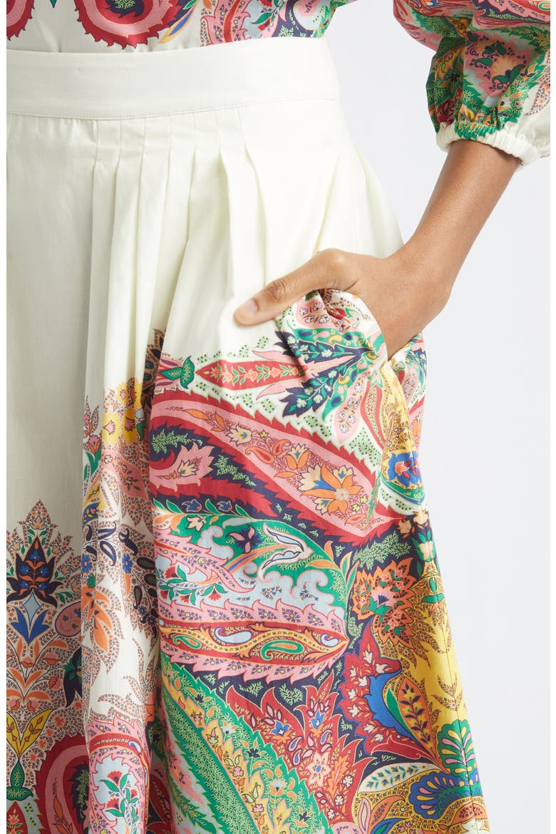 Paisley Pleated Cotton Voile Midi Skirt, Alternate, color, PRINT ON WHITE BASE