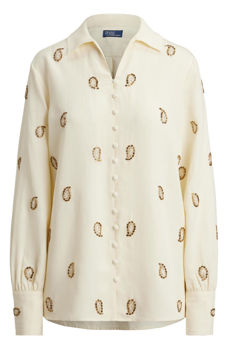 Polo Ralph Lauren Beaded Woven Shirt, Alternate, color, Trophy Cream