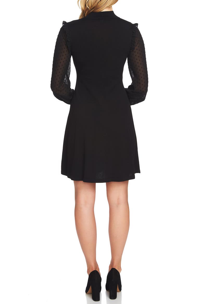 Swiss Dot Sleeve Fit & Flare Knit Dress, Alternate, color, RICH BLACK