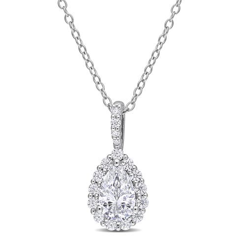 Moissanite Teardrop Halo Pendant