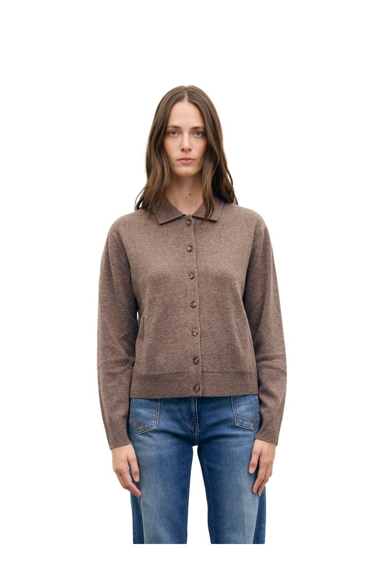 Collared Button-Front Knit Cardigan, Main, color, Brown