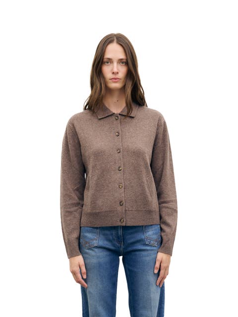 Collared Button-Front Knit Cardigan