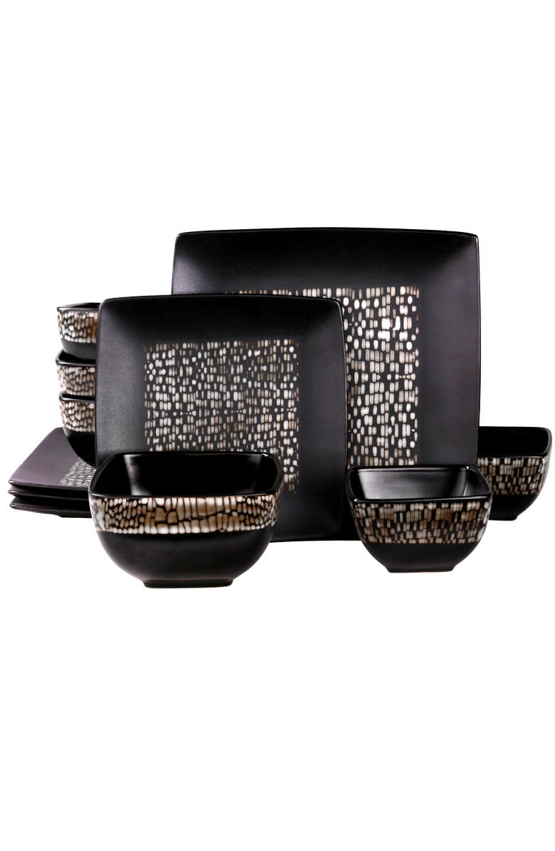 Elama Naina 16 Piece Double Bowl Stoneware Dinnerware Set, Main, color, Beige