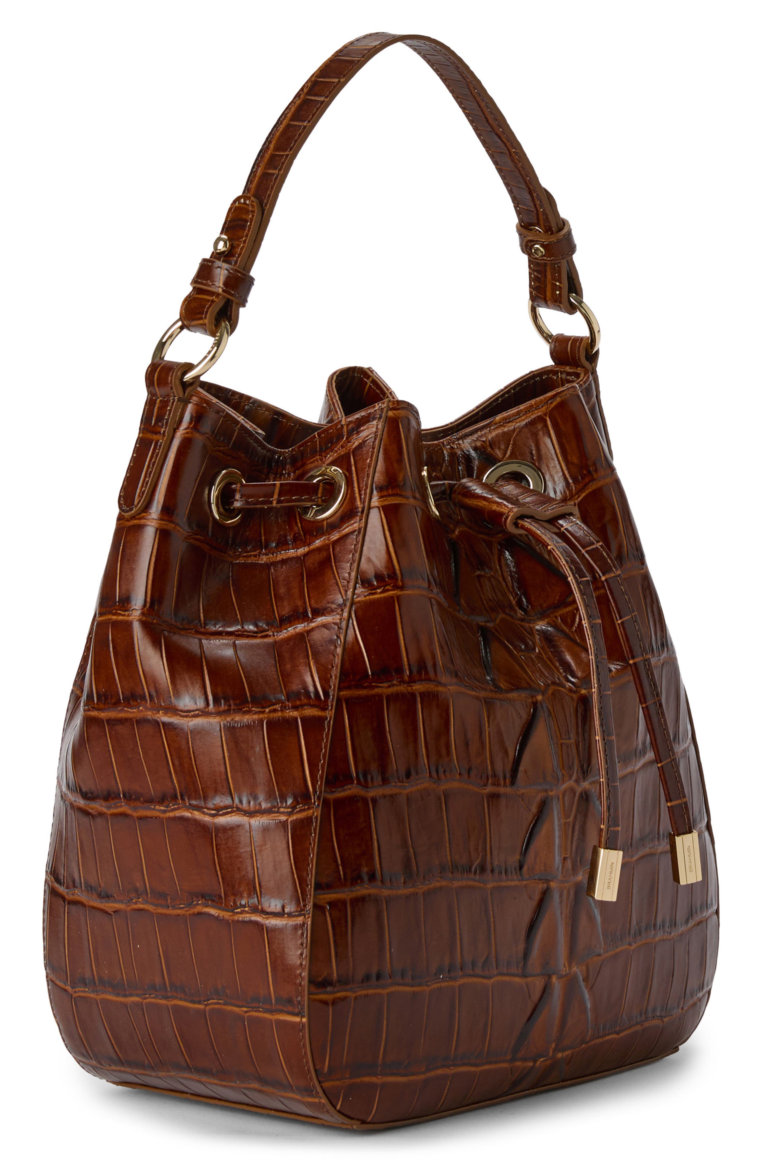 Brahmin Melinda Croc Embossed Leather Bucket Bag, Alternate, color, 