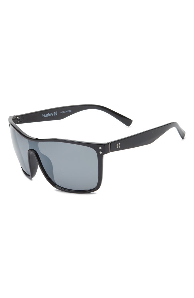 Hurley Rivet 55mm Polarized Shield Sunglasses, Alternate, color, Black