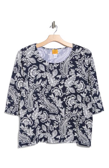Ruby Rd. Plus Size Jacobean Paisley Puff Print Top In Multi