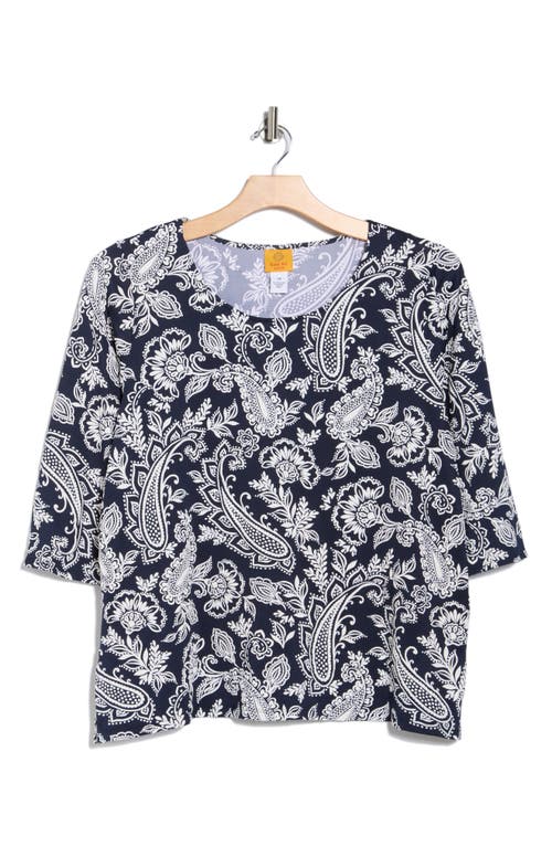 Ruby Rd. Plus Size Jacobean Paisley Puff Print Top In Blue