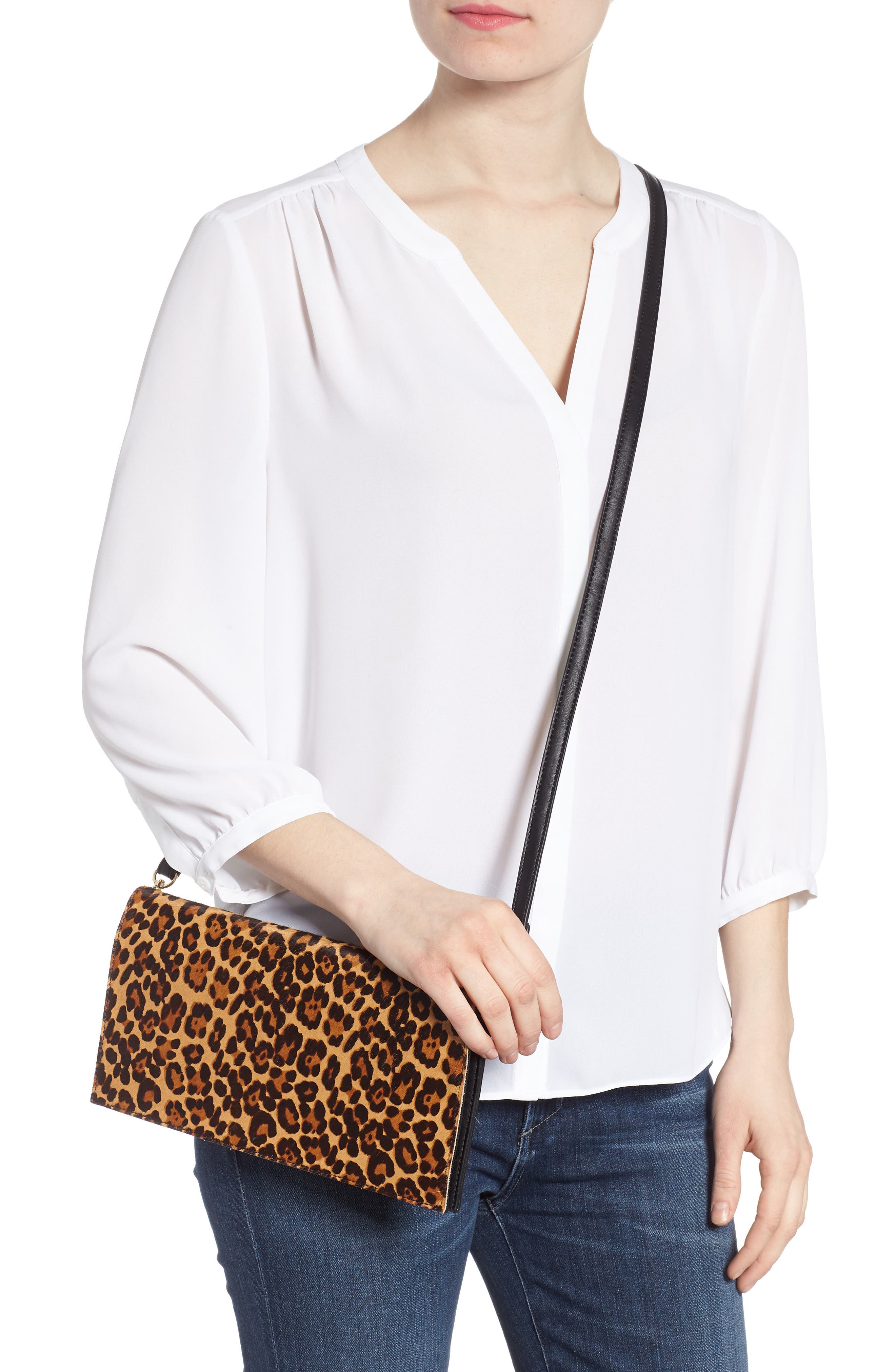 Sole Society Tesso Genuine Calf Hair Clutch, Alternate, color, 