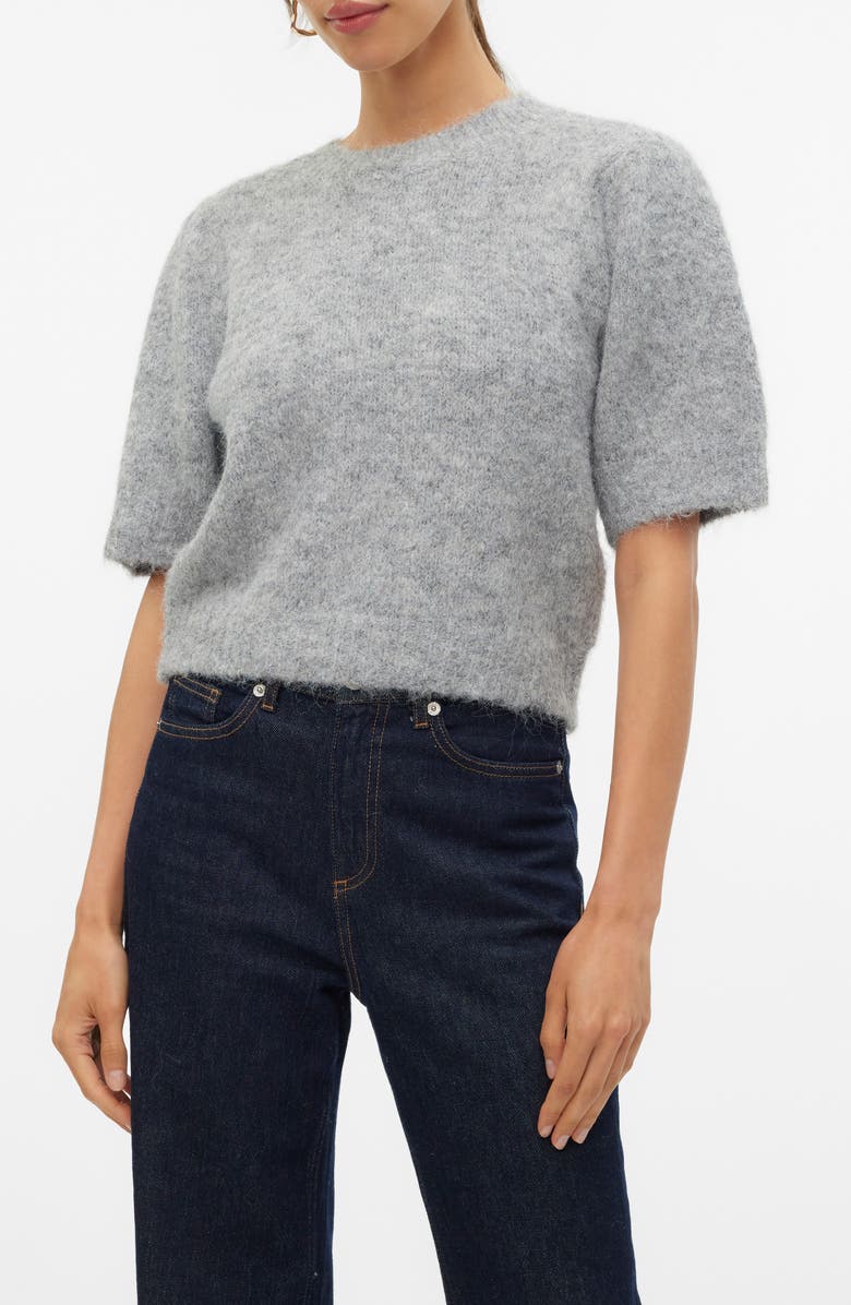 VERO MODA Novah Short Sleeve Sweater, Main, color, Medium Grey Melange