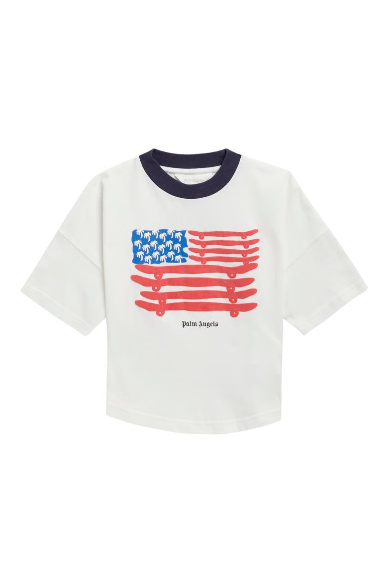 Kids' Flag Over Cotton T-Shirt, Main, color, OFF WHITE - RED