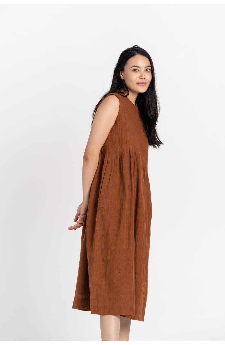 World of Crow Bombay Brown Pleated Organic Cotton Dress, Alternate, color, 