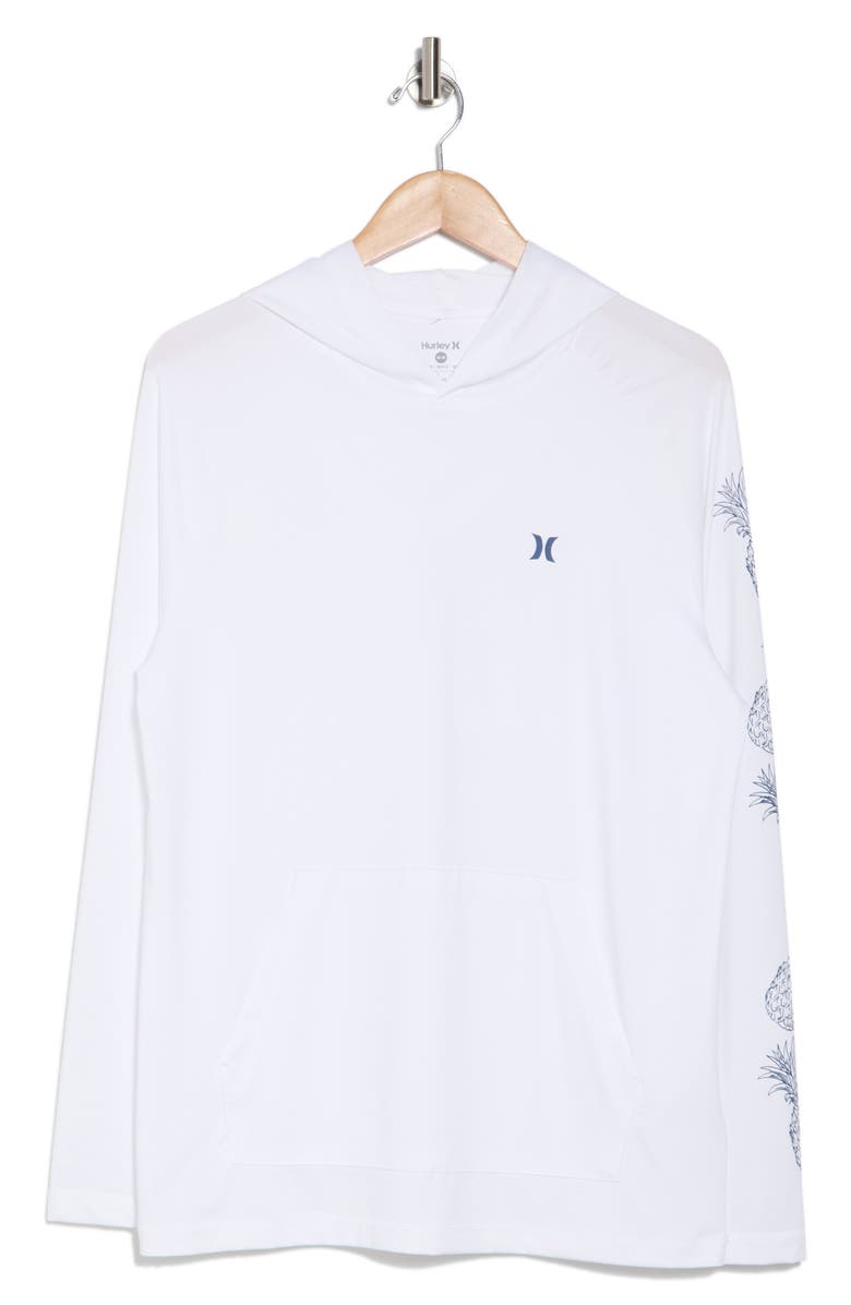 Hurley Pineapple Long Sleeve UPF 50+ Hooded Rashguard, Alternate, color, White