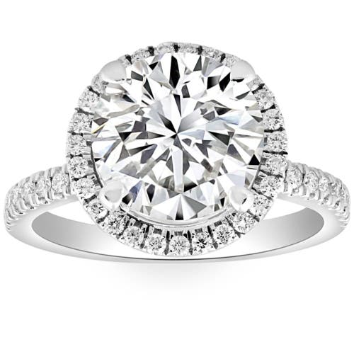 Bliss Diamond 3 1/2ct Diamond Halo Lab Grown Engagement Ring In 10k White Gold