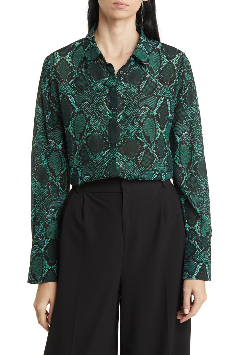 KOBI HALPERIN Snakeskin Print Silk Shirt, Main, color, 